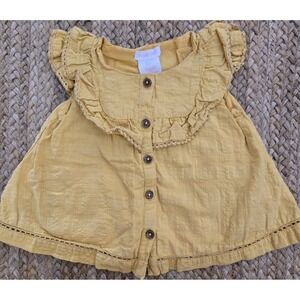 Shabby Chic Baby Girls Mustard Yellow Cotton Gauze Ruffle Lace Top 6-9M